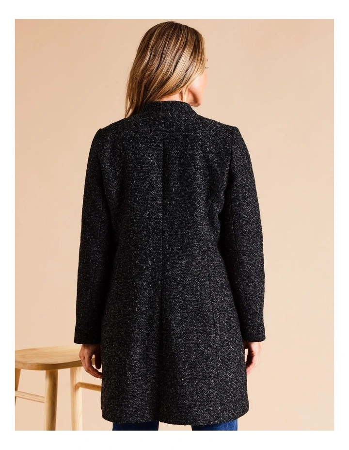 Lined Streamline Seamed Coat In Black/ Charcoal Texture image 5