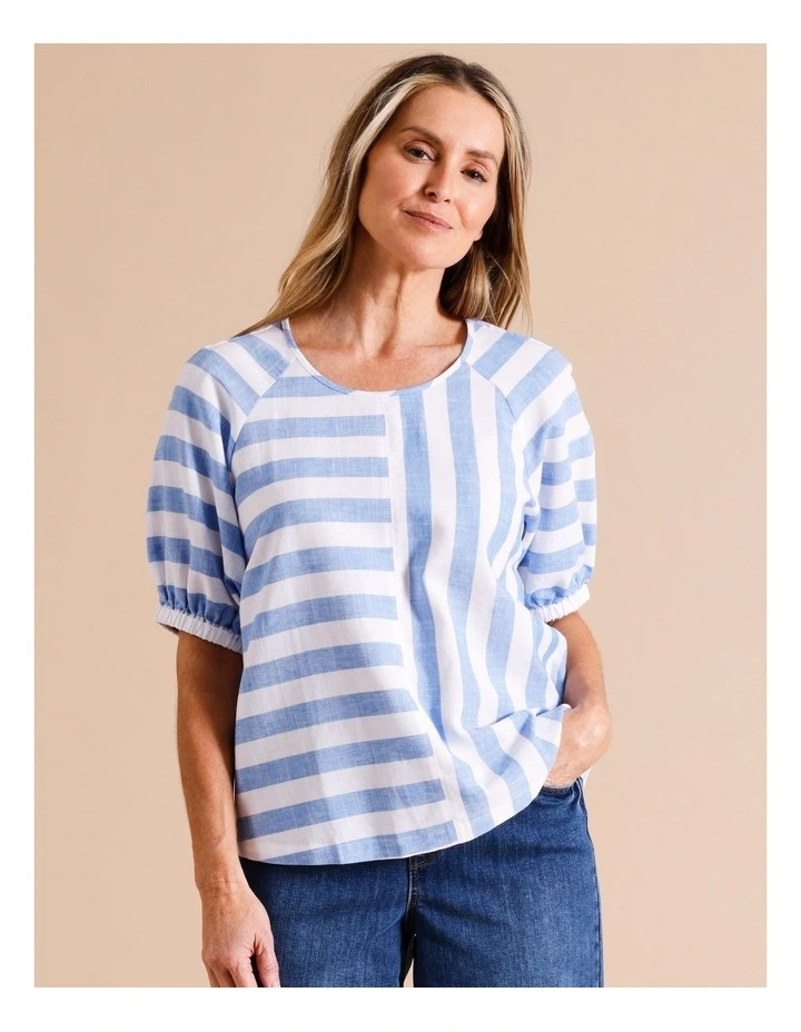 Viscose Blend Short Sleeve Raglan Top With Elastic Cuff in Pink/White Stripe image 1