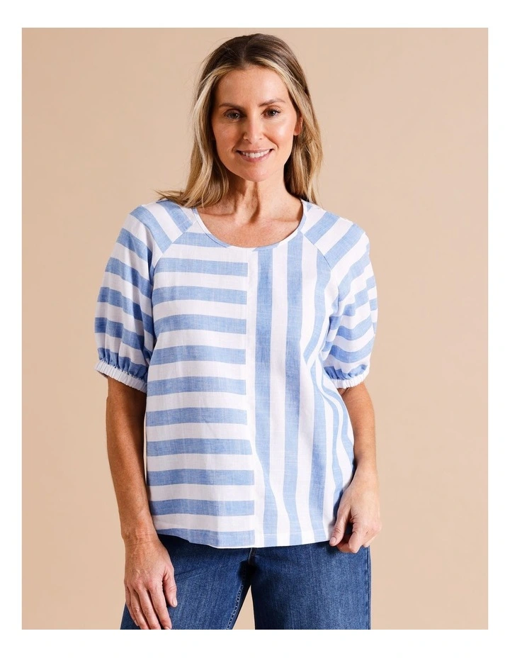 Viscose Blend Short Sleeve Raglan Top With Elastic Cuff in Pink/White Stripe image 3