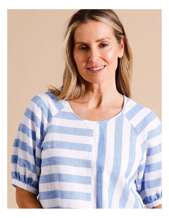 Viscose Blend Short Sleeve Raglan Top With Elastic Cuff in Pink/White Stripe image 4