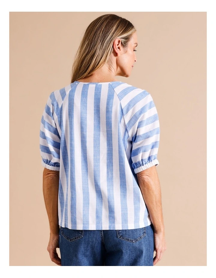 Viscose Blend Short Sleeve Raglan Top With Elastic Cuff in Pink/White Stripe image 5