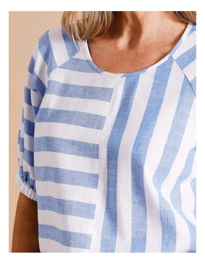 Viscose Blend Short Sleeve Raglan Top With Elastic Cuff in Pink/White Stripe image 6