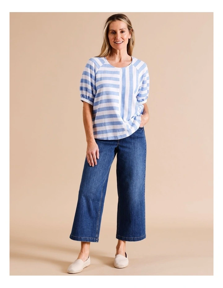 Viscose Blend Short Sleeve Raglan Top With Elastic Cuff in Pink/White Stripe image 7