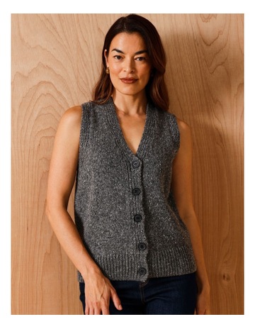 Neck Button Through Vest in Charcoal