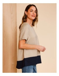 Spliced Short Sleeve Top In Neutral/Navy