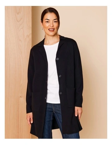 Revere Collared Cardigan With Pockets in Black