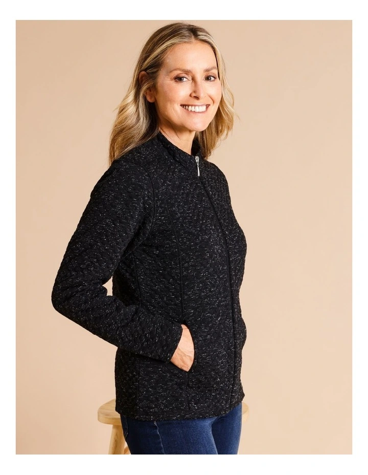 Recycled Polyester Blend Zip Thru Spot Jacquard Sweat Top in Black image 4