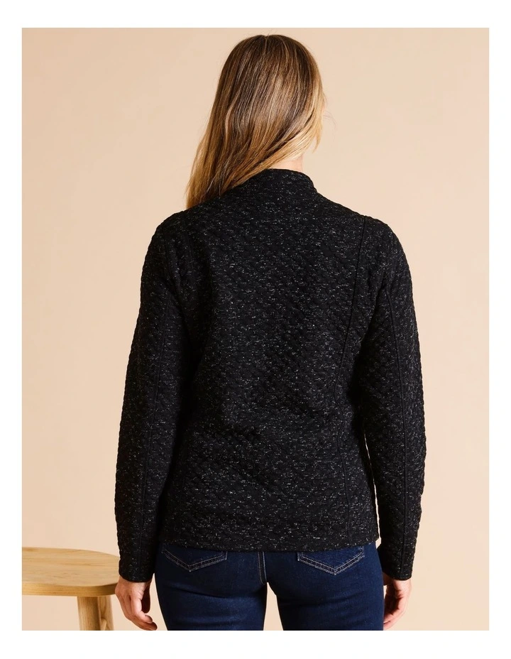 Recycled Polyester Blend Zip Thru Spot Jacquard Sweat Top in Black image 5