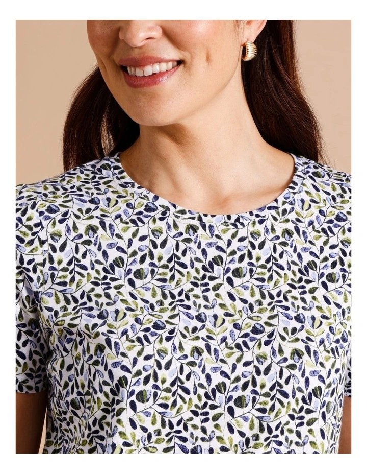 Organic Cotton Wardrobe Staple Short Sleeve Tee in Blue/Green Stem Leaf Print image 7