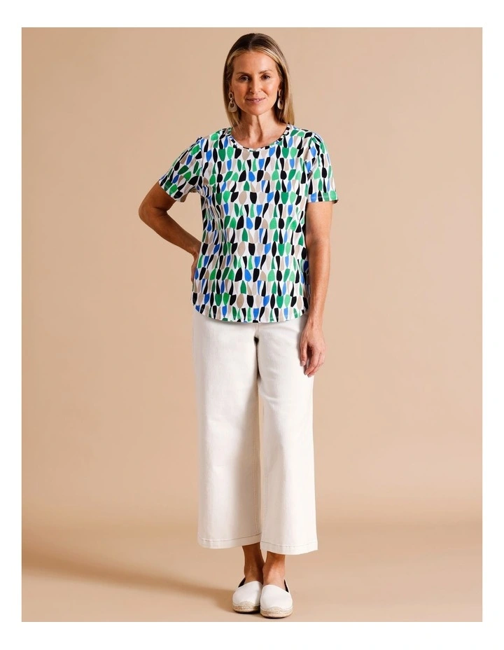 Organic Cotton Wardrobe Staple Short Sleeve Tee In Green/Blue/Beige Abstract Print image 2