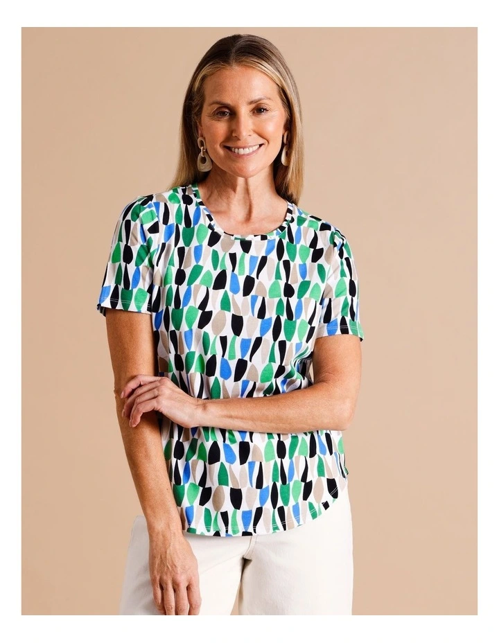 Organic Cotton Wardrobe Staple Short Sleeve Tee In Green/Blue/Beige Abstract Print image 3