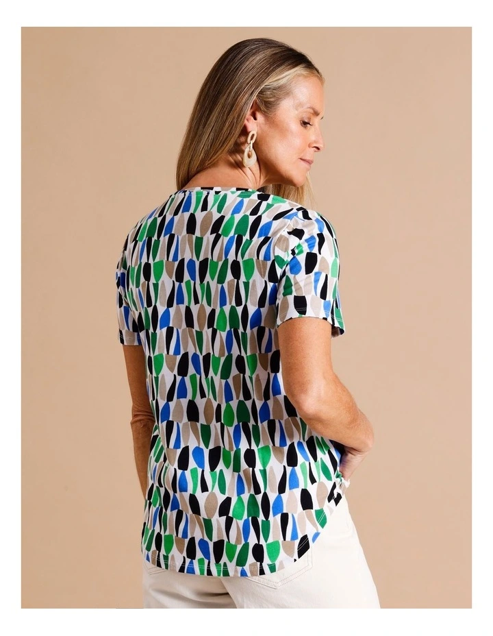 Organic Cotton Wardrobe Staple Short Sleeve Tee In Green/Blue/Beige Abstract Print image 6