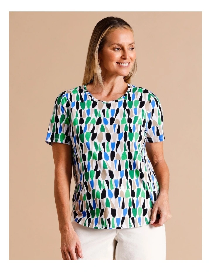 Organic Cotton Wardrobe Staple Short Sleeve Tee In Green/Blue/Beige Abstract Print image 7