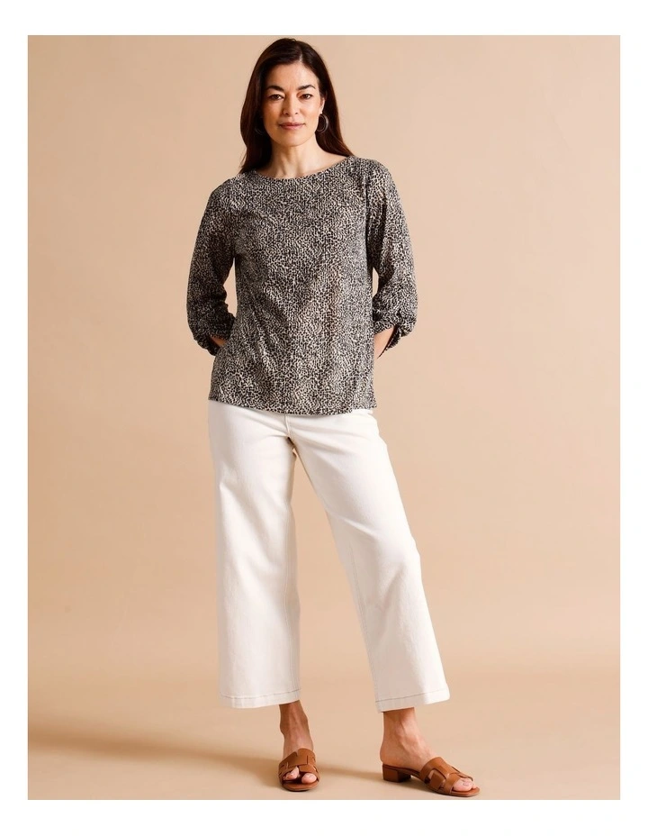 Recycled Polyester Blend Burnout Tee With 3/4 Knot Sleeves In Leopard Print image 3