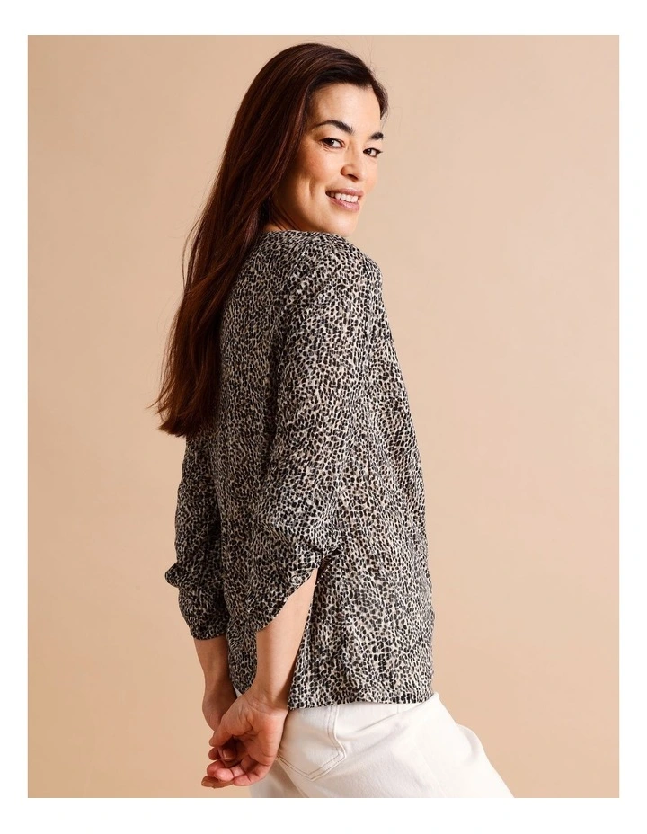 Recycled Polyester Blend Burnout Tee With 3/4 Knot Sleeves In Leopard Print image 4