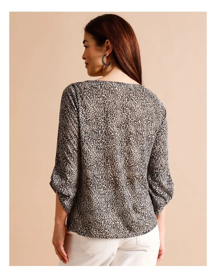 Recycled Polyester Blend Burnout Tee With 3/4 Knot Sleeves In Leopard Print image 6