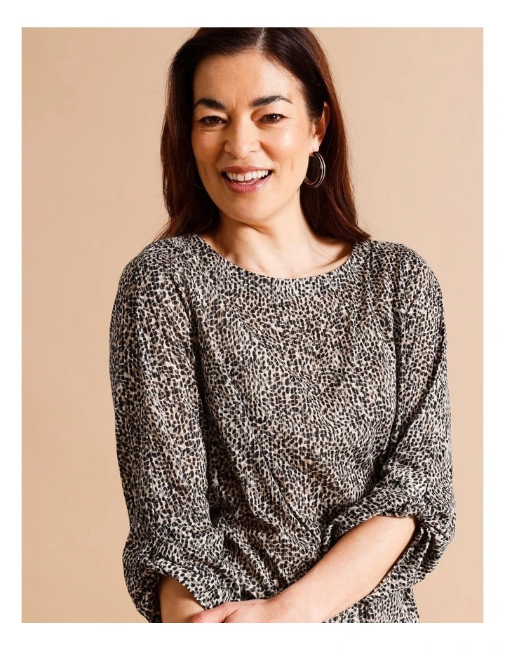 Recycled Polyester Blend Burnout Tee With 3/4 Knot Sleeves In Leopard Print image 7