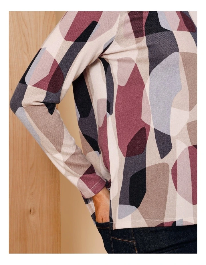 Recycled Polyester Long Sleeve Soft Touch Tee With Side Splits In Large Geo Navy/Camel/Burgandy/Oat image 7