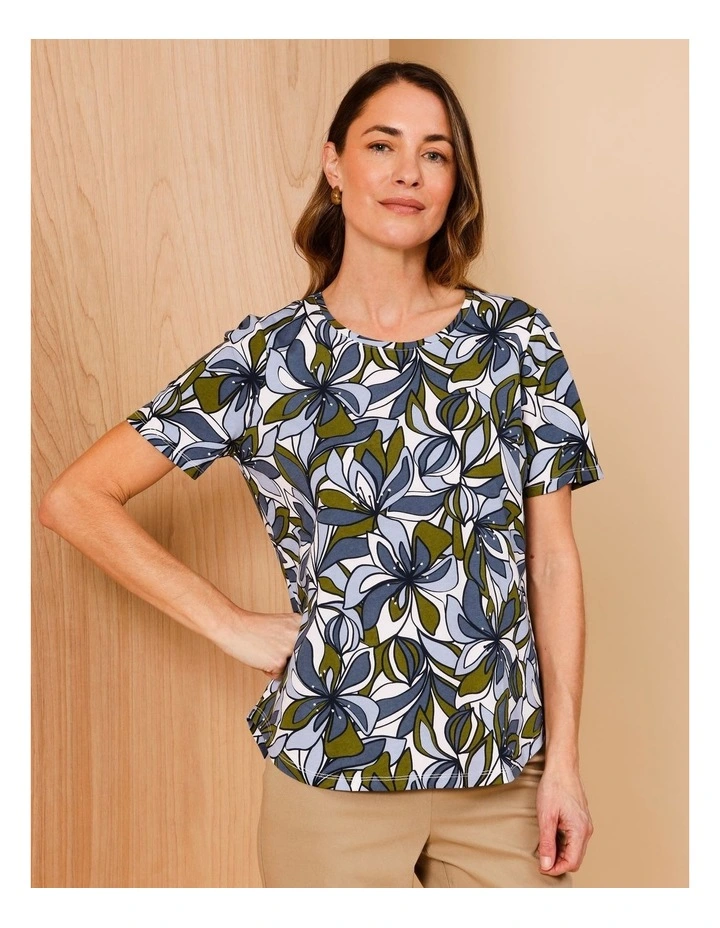Wardrobe Staple Short Sleeve Tee In Blue/Green Tiger Lily Print image 1