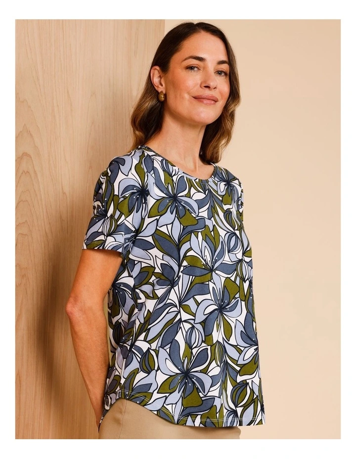 Wardrobe Staple Short Sleeve Tee In Blue/Green Tiger Lily Print image 3