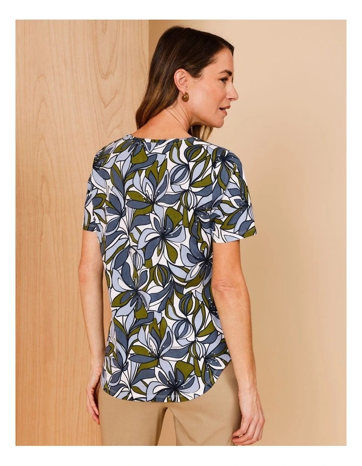 Wardrobe Staple Short Sleeve Tee In Blue/Green Tiger Lily Print image 5