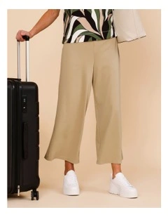 Wide Leg Crop Knit Pant With Pockets In Neutral