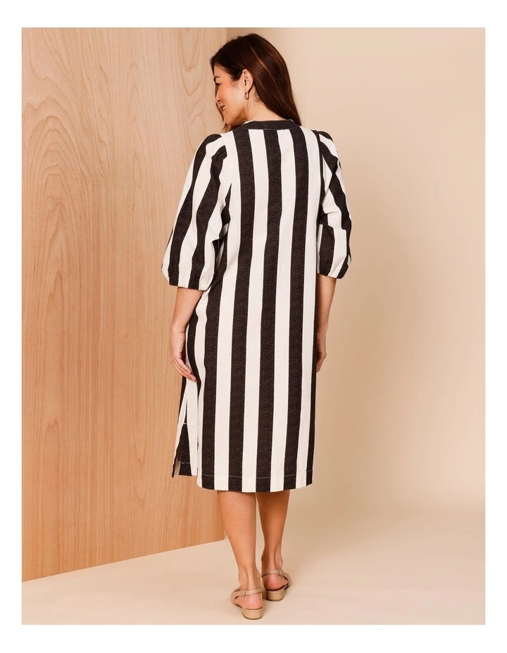 Blouson Sleeve Stripe Dress in Black and Oatmeal Stripe image 6