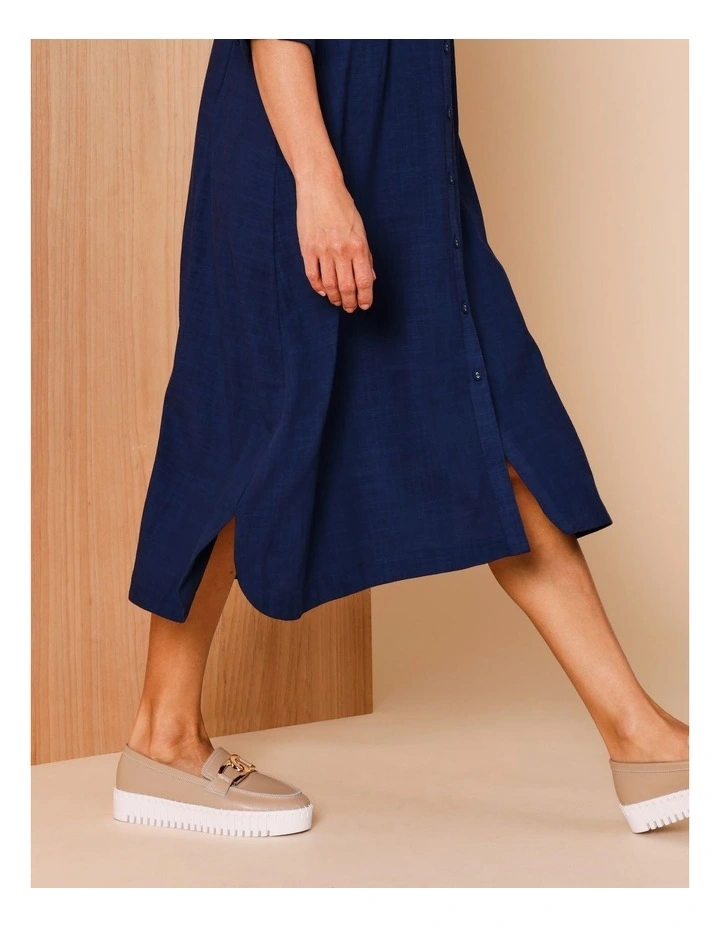 Long Sleeve With Roll Up Tab Shirt Dress With Pockets in Navy Crossdye image 5