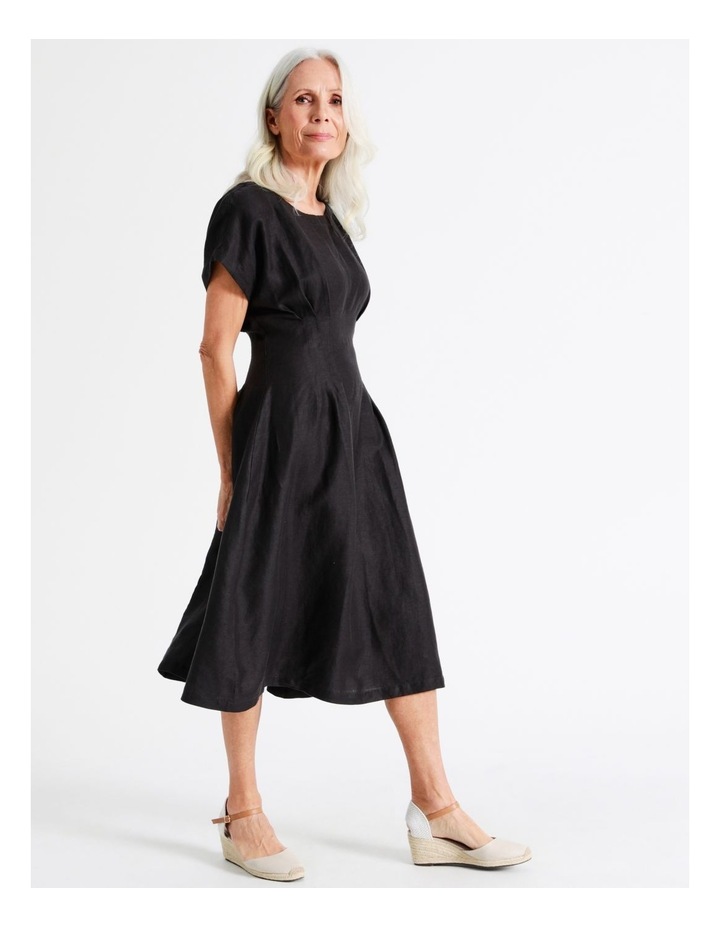 European Linen Extended Short Sleeve Pintuck Waist Dress in
