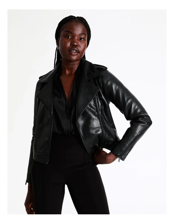 Wayne Cooper Genuine Leather Biker Jacket in Black MYER