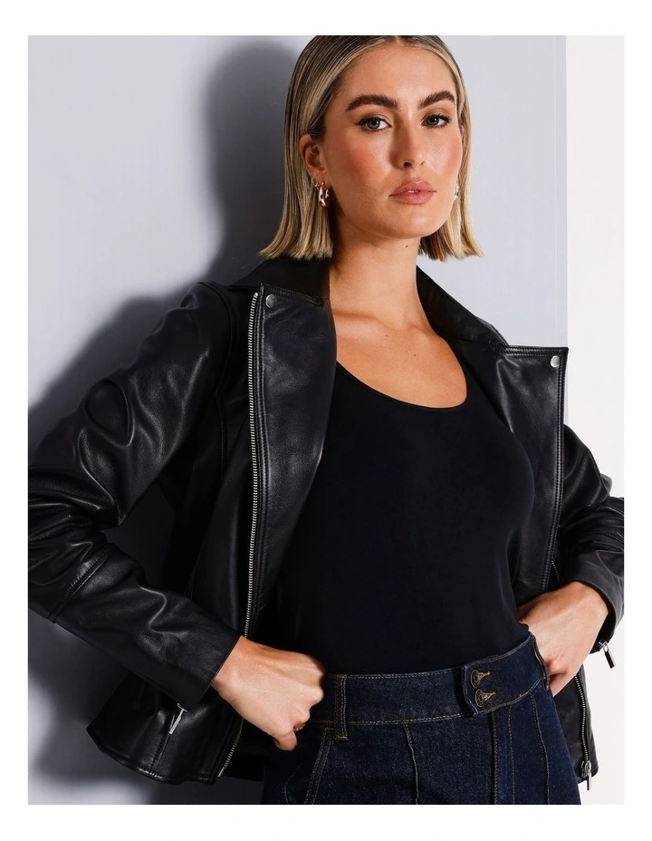 Leather Biker in Black image 4