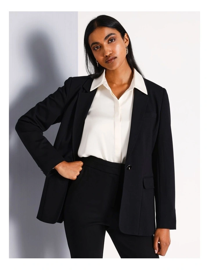 Single Breasted Ponte Blazer in Black image 4