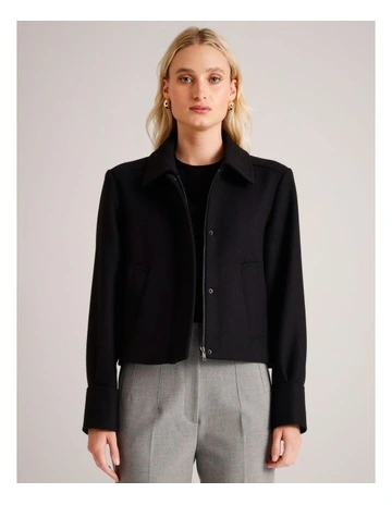 Recycled Poly Blend Cropped Zip Front Jacket in Black