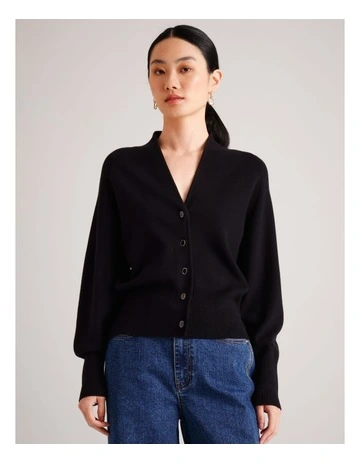Sustainable Viscose Blend Button Front Cropped Cardi in Black