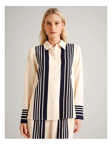 Placement Stripe Shirt in Ecru