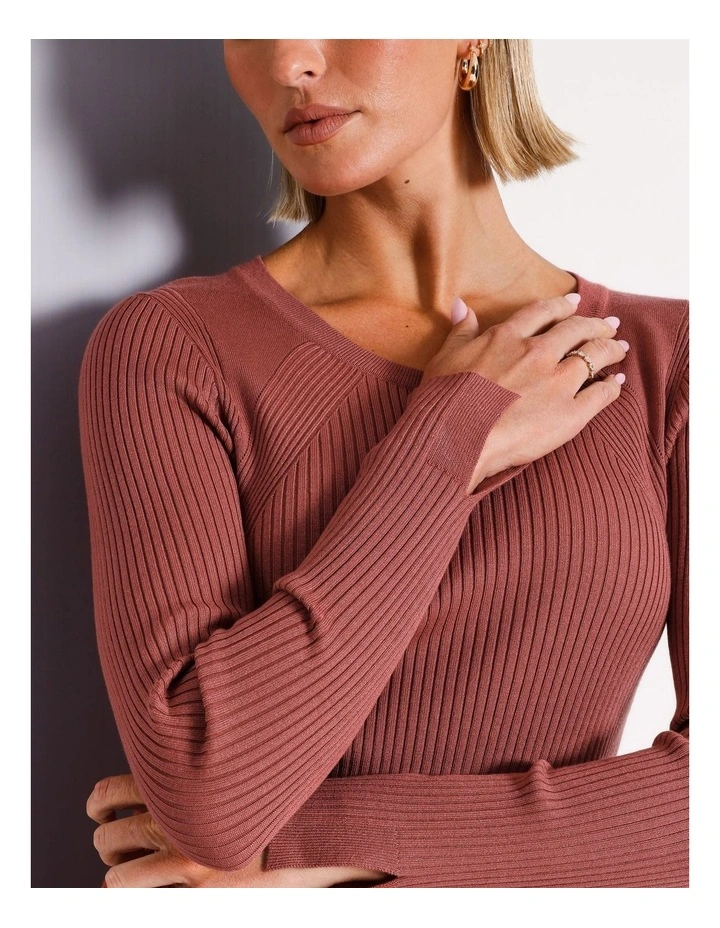 Basque Pointelle Rib Knit In Rust MYER