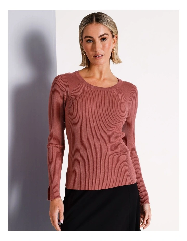 Basque Pointelle Rib Knit in Rust MYER