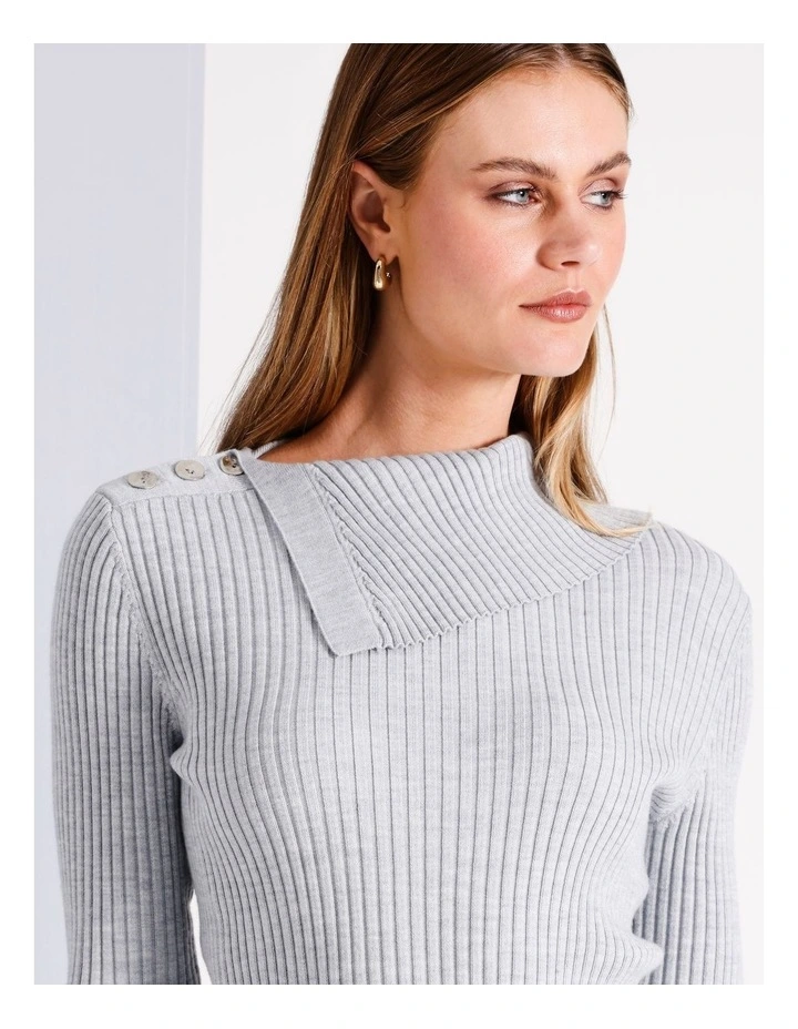 Wool Blend Button Neck Jumper in Grey image 1