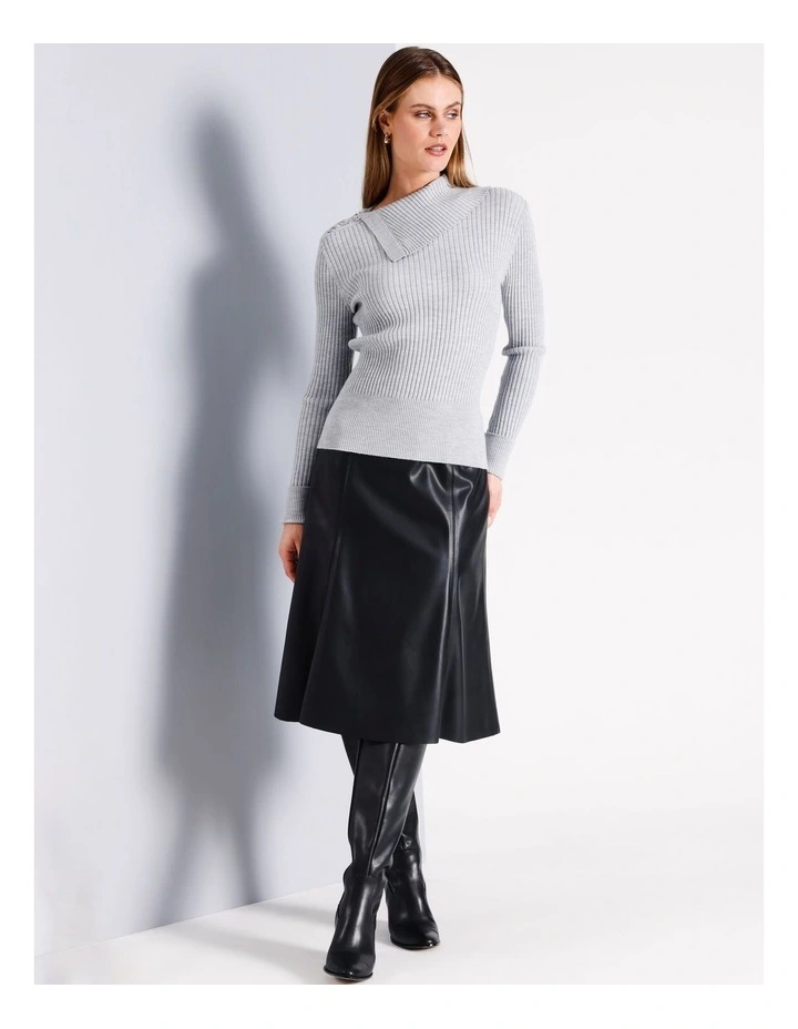 Wool Blend Button Neck Jumper in Grey image 2