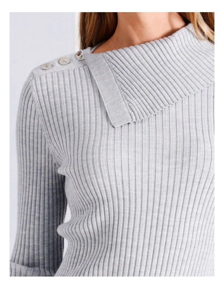 Wool Blend Button Neck Jumper in Grey image 3