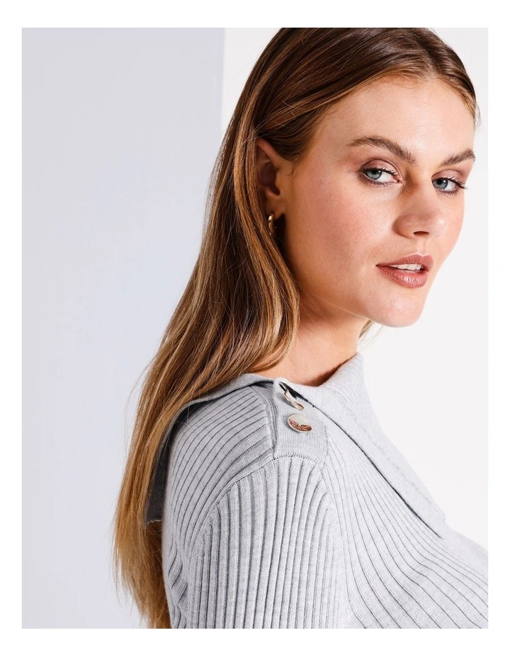 Wool Blend Button Neck Jumper in Grey image 4