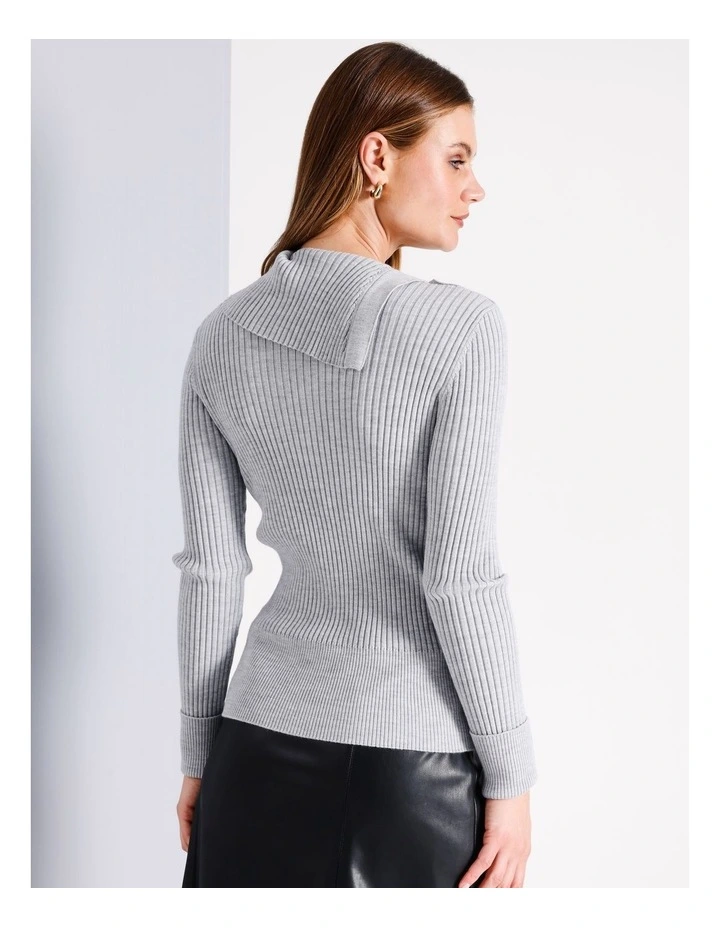 Wool Blend Button Neck Jumper in Grey image 6