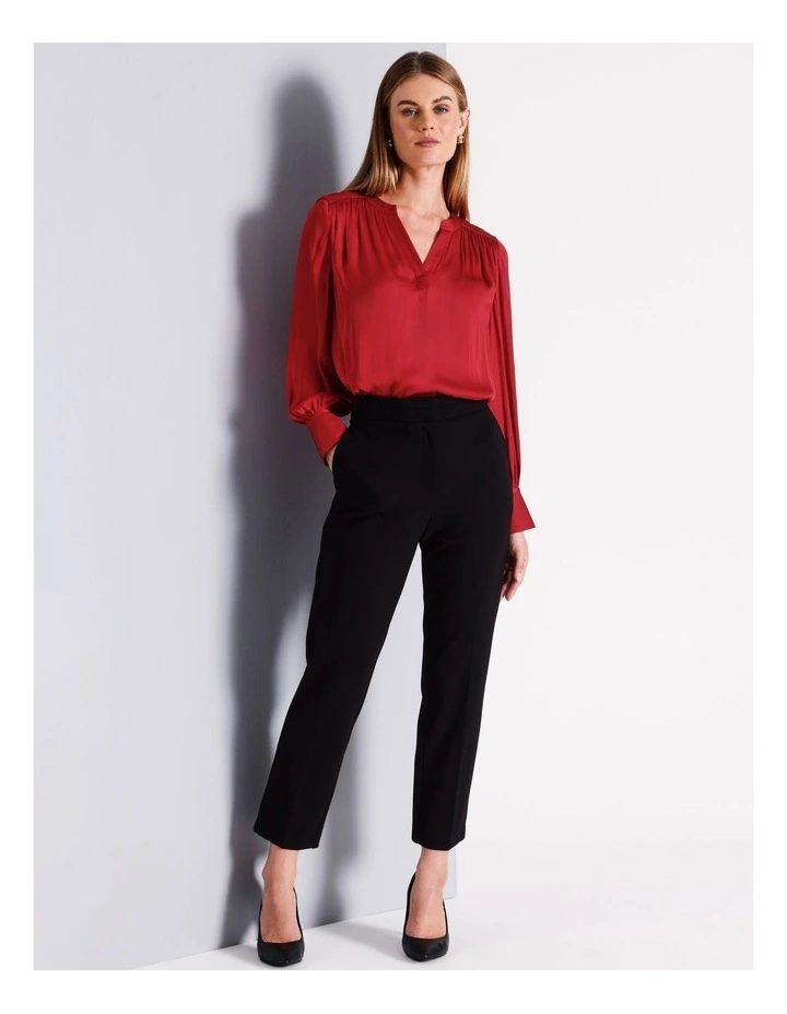 Recycled Polyester V Neck Satin Blouse in Red image 6