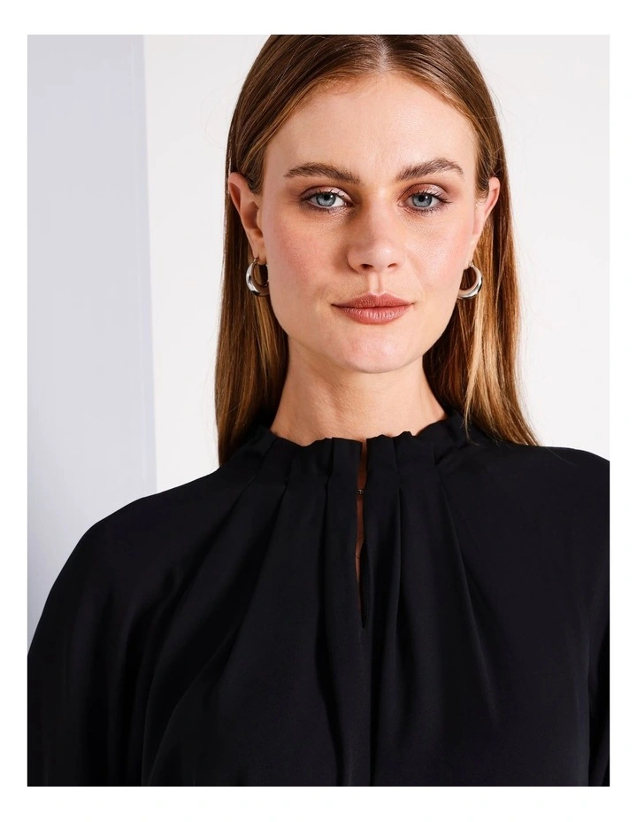 Basque Long Sleeve Pinch Neck Top In Black MYER