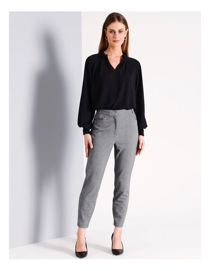 Basque Long Sleeve Pinch Neck Top in Black MYER