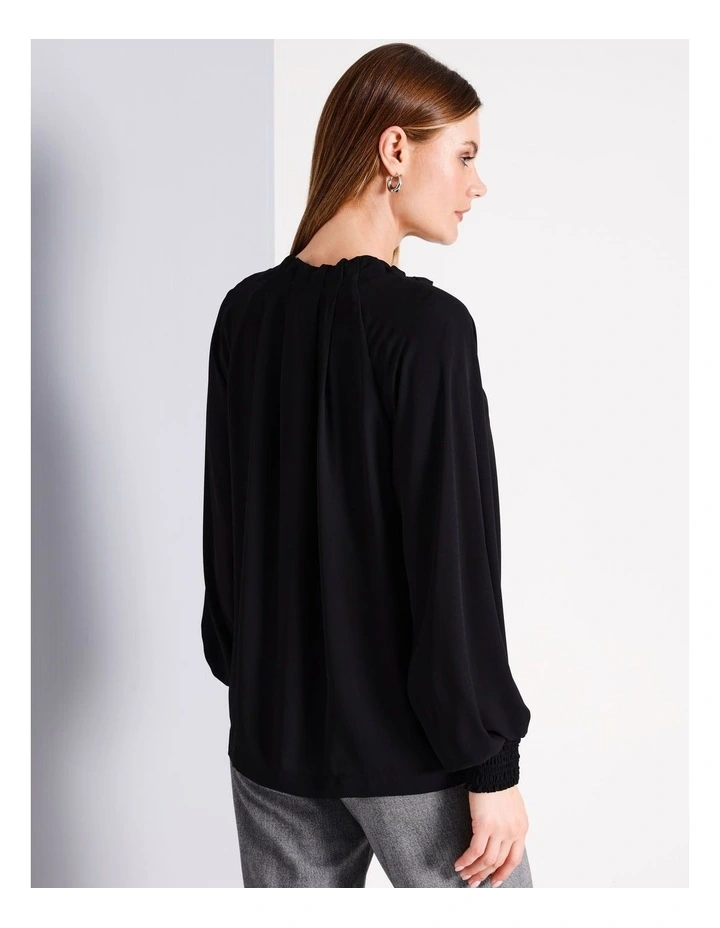 Basque Long Sleeve Pinch Neck Top in Black MYER