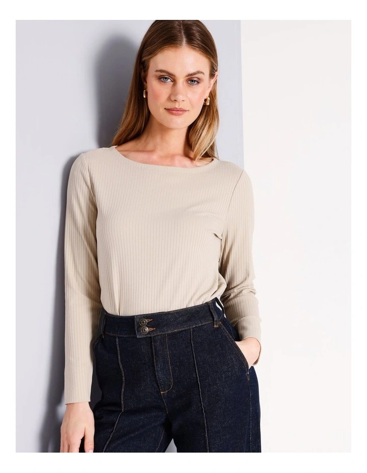 Rib Long Sleeve Tee in Soft Oat image 1