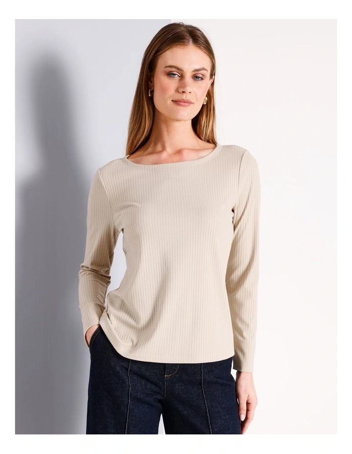 Rib Long Sleeve Tee in Soft Oat image 2