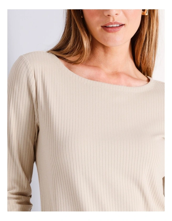 Rib Long Sleeve Tee in Soft Oat image 3