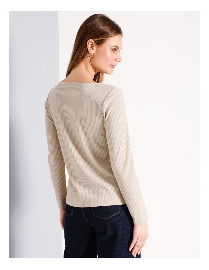 Rib Long Sleeve Tee in Soft Oat image 4